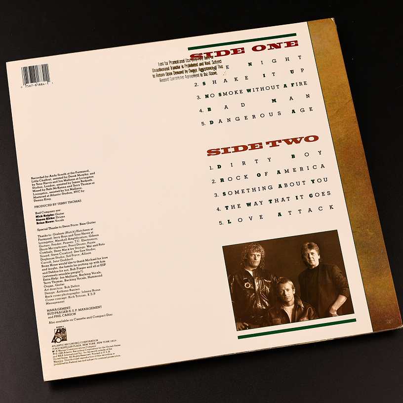 Bad Company - Dangerous Age (Винил, США, Промо-издание, 1988)